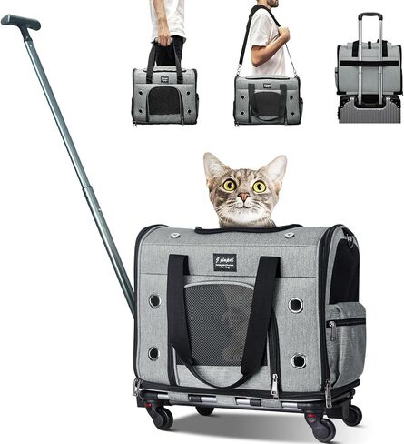 حاملة للكلاب والقطط مع عجلات، حقيبة حاملة للحيوانات الأليفة قابلة للطي ومعتمدة من شركة الطيران، حاملة سفر للحيوانات الأليفة مع مقبض تلسكوبي وحزام كتف للحيوانات الصغيرة والمتوسطة أثناء السفر وزيارات الطبيب البيطري في الهواء الطلق (رمادي) in Kuwait