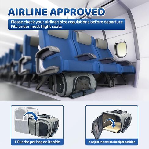 حاملة للكلاب والقطط مع عجلات، حقيبة حاملة للحيوانات الأليفة قابلة للطي ومعتمدة من شركة الطيران، حاملة سفر للحيوانات الأليفة مع مقبض تلسكوبي وحزام كتف للحيوانات الصغيرة والمتوسطة أثناء السفر وزيارات الطبيب البيطري في الهواء الطلق (رمادي) in Kuwait