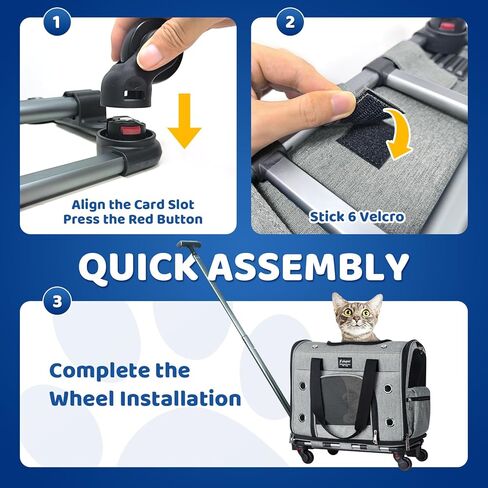 حاملة للكلاب والقطط مع عجلات، حقيبة حاملة للحيوانات الأليفة قابلة للطي ومعتمدة من شركة الطيران، حاملة سفر للحيوانات الأليفة مع مقبض تلسكوبي وحزام كتف للحيوانات الصغيرة والمتوسطة أثناء السفر وزيارات الطبيب البيطري في الهواء الطلق (رمادي) in Kuwait