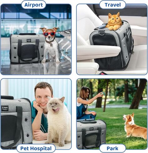 حاملة للكلاب والقطط مع عجلات، حقيبة حاملة للحيوانات الأليفة قابلة للطي ومعتمدة من شركة الطيران، حاملة سفر للحيوانات الأليفة مع مقبض تلسكوبي وحزام كتف للحيوانات الصغيرة والمتوسطة أثناء السفر وزيارات الطبيب البيطري في الهواء الطلق (رمادي) in Kuwait