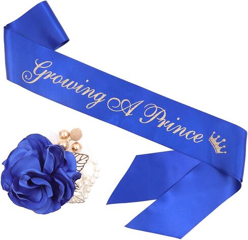 Growing A Prince Sash & Wrist Corsage Kit - Royal Blue Baby Shower Sash Baby Shower Favors New Mom Gifts in Kuwait