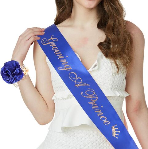 Growing A Prince Sash & Wrist Corsage Kit - Royal Blue Baby Shower Sash Baby Shower Favors New Mom Gifts in Kuwait