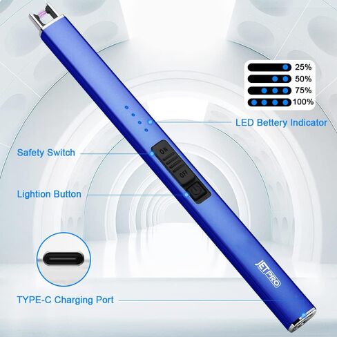 ولاعة كهربائية مقاومة للرياح عديمة اللهب قابلة لإعادة الشحن عبر USB مع قفل أمان للشموع والشواء والتخييم (أرجواني) in Kuwait