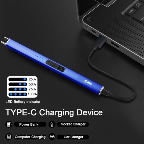 ولاعة كهربائية مقاومة للرياح عديمة اللهب قابلة لإعادة الشحن عبر USB مع قفل أمان للشموع والشواء والتخييم (أرجواني) in Kuwait