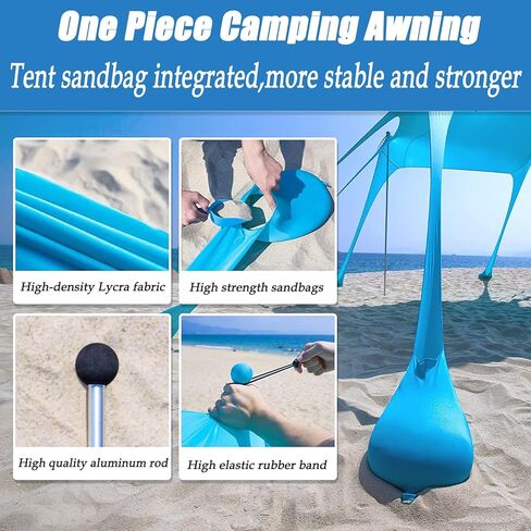 Beach Tent,The One-Piece Camping Awning Set Includes 2 Sets of 6-Section Poles + 4 Plastic Lawn Nails + 2 Tying Ropes,for Camping Trips,Fishing, Backyard Fun or Picnics (118 * 118 * 78IN) in Kuwait
