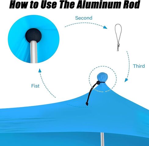 Beach Tent,The One-Piece Camping Awning Set Includes 2 Sets of 6-Section Poles + 4 Plastic Lawn Nails + 2 Tying Ropes,for Camping Trips,Fishing, Backyard Fun or Picnics (118 * 118 * 78IN) in Kuwait