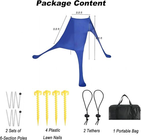 Beach Tent,The One-Piece Camping Awning Set Includes 2 Sets of 6-Section Poles + 4 Plastic Lawn Nails + 2 Tying Ropes,for Camping Trips,Fishing, Backyard Fun or Picnics (118 * 118 * 78IN) in Kuwait