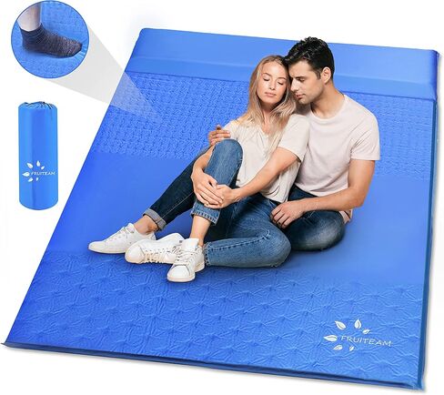 FRUITEAM Double Sleeping Pad for Camping, Self Inflating Camping Pad, Camping Air Mattress, 2 Person Camping Mat with Pillow, Inflatable Foam Camping Pad for Backpacking, Hiking, Blue in Kuwait