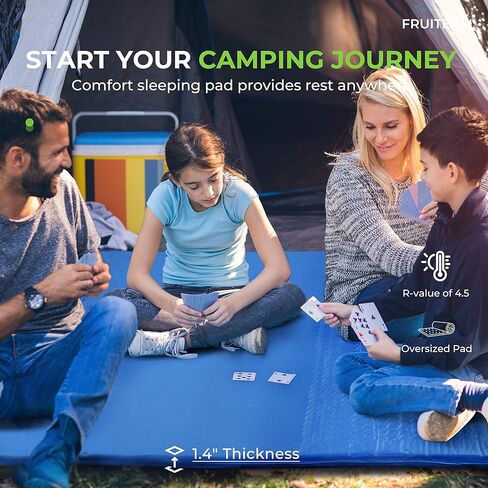 FRUITEAM Double Sleeping Pad for Camping, Self Inflating Camping Pad, Camping Air Mattress, 2 Person Camping Mat with Pillow, Inflatable Foam Camping Pad for Backpacking, Hiking, Blue in Kuwait