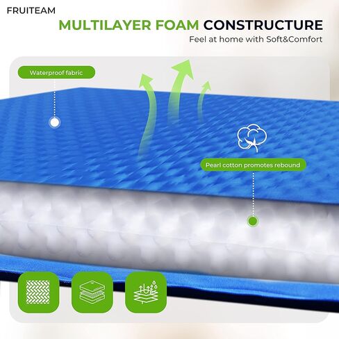 FRUITEAM Double Sleeping Pad for Camping, Self Inflating Camping Pad, Camping Air Mattress, 2 Person Camping Mat with Pillow, Inflatable Foam Camping Pad for Backpacking, Hiking, Blue in Kuwait