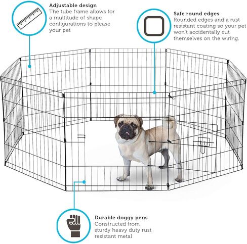 Dog Exercise Pen Pet Playpens for Small Dogs - Puppy Playpen Outdoor Back or Front Yard Fence Cage Fencing Doggie Rabbit Cats Playpens Outside Fences with Door - Metal Wire Foldable 8-Panel 30 sq Foot in Kuwait