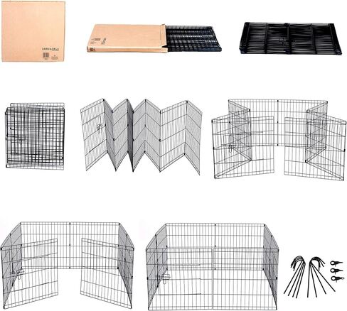 Dog Exercise Pen Pet Playpens for Small Dogs - Puppy Playpen Outdoor Back or Front Yard Fence Cage Fencing Doggie Rabbit Cats Playpens Outside Fences with Door - Metal Wire Foldable 8-Panel 30 sq Foot in Kuwait