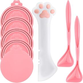 Uiifan 8 Pcs Cat Food Can Covers Lids Set, Silicone Pet Food Can Lids with Multi-Function Cat Foods Spoon and Opener, Silicone Wet Foods Spoon for Cats and Dogs(Pink) in Saudi Arabia
