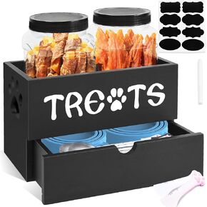 MEMOORIAL Dog Treats Container, Pet Treats Storage Organizer with 2 Treat Jars(40oz) and Drawer for Dog and Cat, Dog Food Storage Cat Food Storage Container, Dog Treat Organizer, Gift for Pet Owner in Kuwait