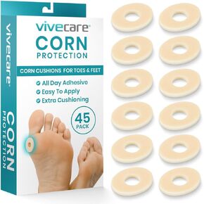 وسادات الذرة من VIVESole للأقدام (45 قطعة) - وسائد الذرة بين أصابع القدم وأسفل القدم - رقع إسفنجية ناعمة لتخفيف الذرة - بطانة دائرية ذاتية اللصق للقدمين، إصبع القدم الكبير، وواقي إصبع القدم الخنصر in Kuwait