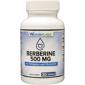 Wonder Laboratories Berberine HCL 500mg + صيانة القرفة والكروم للجلوكوز والتمثيل الغذائي وصحة القلب والجهاز المناعي وخالية من الغلوتين والكائنات المعدلة وراثيًا - 30 كبسولة in Kuwait