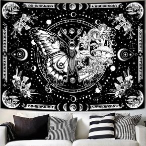 Fungarth Skeleton Butterfly Tapestry Pink Skull Hippie Mushroom Plants Tapestry for Bedroom Moon phase Aesthetic Tapestries Wall Hanging for Living Room Dorm (Pink, 48" x 36") in Kuwait