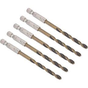 5 قطع من Kozelo لقمة مثقاب مطلية بالتيتانيوم مع ساق سداسية 1/4 بوصة - [5 مم × 105 مم] فولاذ عالي السرعة للإصدار السريع بنقطة انقسام 135 درجة لخشب الحديد وسبائك الألومنيوم in Kuwait