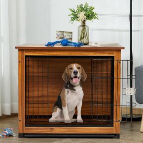 أثاث قفص خشبي للكلاب مقاس 31 بوصة، طاولة نهاية قفص الكلاب، أثاث بيت الكلب مع صينية قابلة للإزالة وقفل باب زنبركي، طاولة جانبية لقفص الكلاب على طراز الأثاث in Kuwait