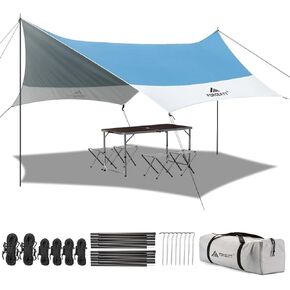 قماش القنب للتخييم المقاوم للماء مقاس 12x14FT من Forceatt مع قطبين، مأوى للشمس للسيارة والخيمة والأرجوحة في التخييم والمشي لمسافات طويلة وحقائب الظهر والحديقة والسفر in Kuwait