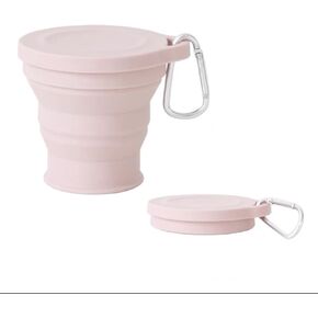 Reusable Foldable Silicone Water Cup, Portable Picnic Snacks Cup, Pocket Size Travel Cup Extensible, Collapsible Cups with Lid for Camping, Travel (Pink with Hook) in Saudi Arabia