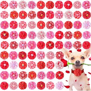 Sanwuta 80 Pieces Valentines Day Dog Collar Charms Heart Print Dog Bows Collar Collar Flower Bow Ties for Small Medium Large Dogs Cats Valentines Party Decoration Costume Supplies in Saudi Arabia