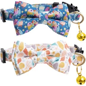 Faygarsle 2 Pack Cute Cat Collar with Bell Breakaway Bowtie Cat Collar for Male Female Cats Soft Fancy Orange Yellow Cat Collar Pineapple Orange Pattern Summer Cat Collar for Boy Girl Cats