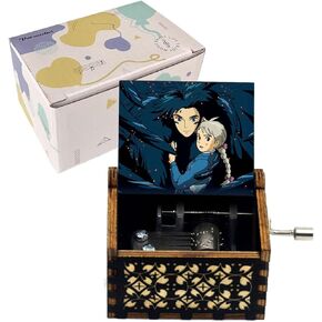 Pursuestar HowlMoving Castle-Merry Go Round of Life Wood Music Box, Hand Crank Vintage Engraved Musical Gift for Anime Fans Girlfriend Valentine Wedding Christmas Birthday
