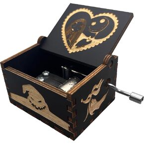 صندوق موسيقى خشبي من LIONSOUL كابوس قبل صندوق موسيقى الهالوين لتزيين أشياء عيد الميلاد صندوق موسيقى صغير مكرنك يدويًا (B) in Kuwait