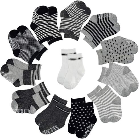 12 زوجًا جوارب أطفال مضادة للانزلاق، جوارب أطفال للجنسين 12-36 شهرًا من 1-3 سنوات in Kuwait