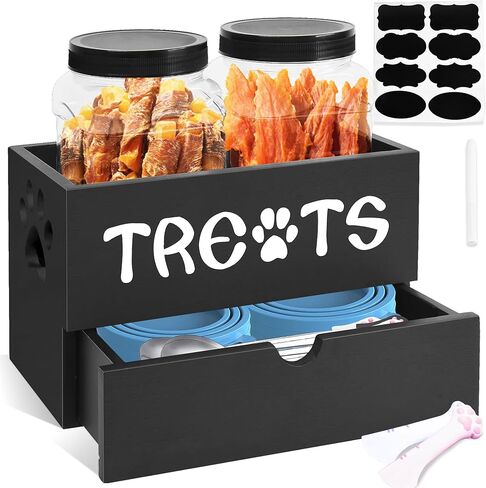 MEMOORIAL Dog Treats Container, Pet Treats Storage Organizer with 2 Treat Jars(40oz) and Drawer for Dog and Cat, Dog Food Storage Cat Food Storage Container, Dog Treat Organizer, Gift for Pet Owner in Kuwait