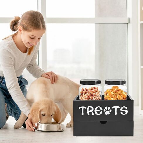 MEMOORIAL Dog Treats Container, Pet Treats Storage Organizer with 2 Treat Jars(40oz) and Drawer for Dog and Cat, Dog Food Storage Cat Food Storage Container, Dog Treat Organizer, Gift for Pet Owner in Kuwait