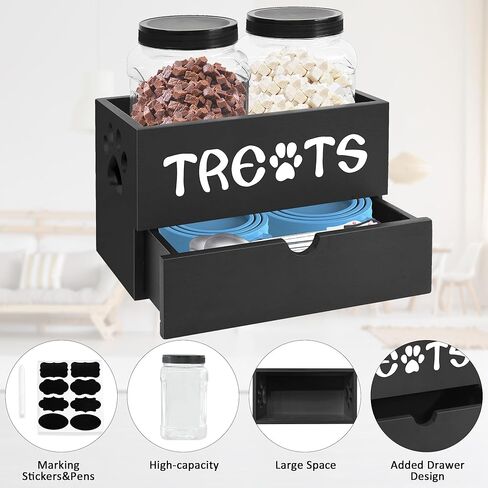 MEMOORIAL Dog Treats Container, Pet Treats Storage Organizer with 2 Treat Jars(40oz) and Drawer for Dog and Cat, Dog Food Storage Cat Food Storage Container, Dog Treat Organizer, Gift for Pet Owner in Kuwait
