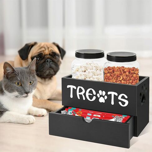MEMOORIAL Dog Treats Container, Pet Treats Storage Organizer with 2 Treat Jars(40oz) and Drawer for Dog and Cat, Dog Food Storage Cat Food Storage Container, Dog Treat Organizer, Gift for Pet Owner in Kuwait