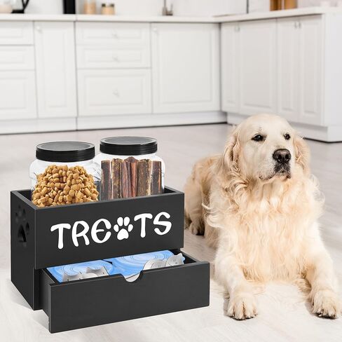 MEMOORIAL Dog Treats Container, Pet Treats Storage Organizer with 2 Treat Jars(40oz) and Drawer for Dog and Cat, Dog Food Storage Cat Food Storage Container, Dog Treat Organizer, Gift for Pet Owner in Kuwait