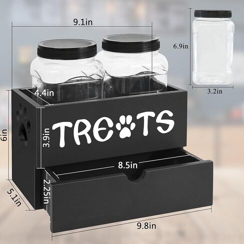 MEMOORIAL Dog Treats Container, Pet Treats Storage Organizer with 2 Treat Jars(40oz) and Drawer for Dog and Cat, Dog Food Storage Cat Food Storage Container, Dog Treat Organizer, Gift for Pet Owner in Kuwait