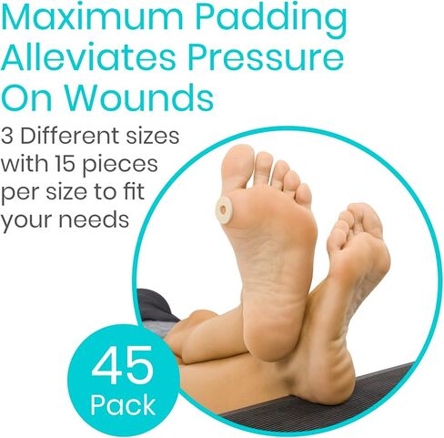 وسادات الذرة من VIVESole للأقدام (45 قطعة) - وسائد الذرة بين أصابع القدم وأسفل القدم - رقع إسفنجية ناعمة لتخفيف الذرة - بطانة دائرية ذاتية اللصق للقدمين، إصبع القدم الكبير، وواقي إصبع القدم الخنصر in Kuwait