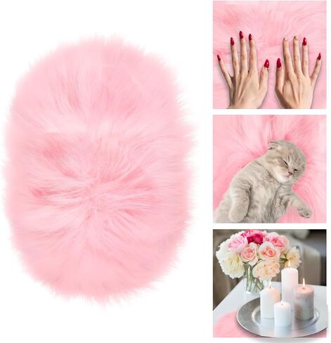 WLLHYF 12 Inches Mini Oval Faux Fur Rug Fluffy Area Rug Cushion Soft Chair Cover Small Area Mat Seat Pad Couch Pad Nail Mat for Cosmetics Ornament Nail Art Photographing Background of Jewelry in Kuwait