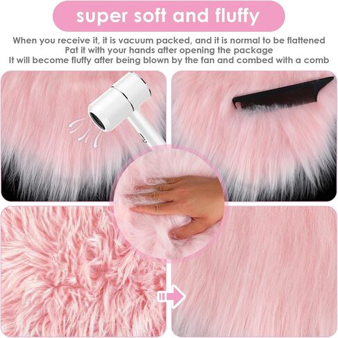 WLLHYF 12 Inches Mini Oval Faux Fur Rug Fluffy Area Rug Cushion Soft Chair Cover Small Area Mat Seat Pad Couch Pad Nail Mat for Cosmetics Ornament Nail Art Photographing Background of Jewelry in Kuwait