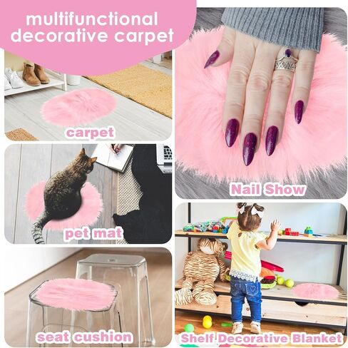 WLLHYF 12 Inches Mini Oval Faux Fur Rug Fluffy Area Rug Cushion Soft Chair Cover Small Area Mat Seat Pad Couch Pad Nail Mat for Cosmetics Ornament Nail Art Photographing Background of Jewelry in Kuwait