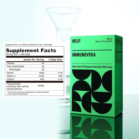 WELLIT IMMUNEVERA Aloe Vera Immune Supplement Jelly l Aloe Vera Extract | Supports Digestive l Support Immune Health & Skin Health l White Grape Flavor l 14 pcs in Saudi Arabia