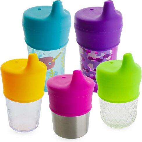 Silicone Sippy Cup Lids - Spill Proof, Fits Any Cup, BPA-Free, Durable & Soft for Babies & Toddlers, Quick to Attach - 5 Pack Silicone Lids for Cups (Purple, Pink, Green, Orange, Teal) in Saudi Arabia