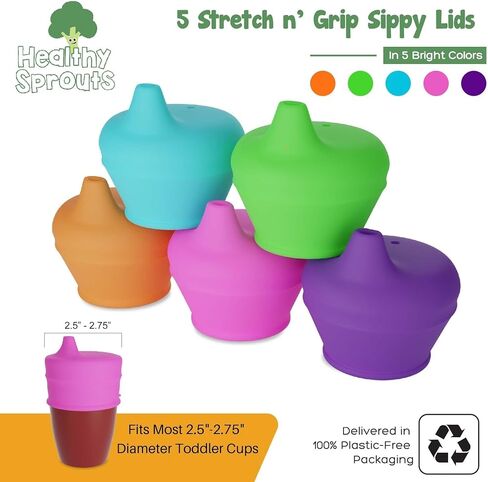Silicone Sippy Cup Lids - Spill Proof, Fits Any Cup, BPA-Free, Durable & Soft for Babies & Toddlers, Quick to Attach - 5 Pack Silicone Lids for Cups (Purple, Pink, Green, Orange, Teal) in Saudi Arabia