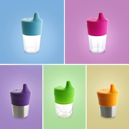 Silicone Sippy Cup Lids - Spill Proof, Fits Any Cup, BPA-Free, Durable & Soft for Babies & Toddlers, Quick to Attach - 5 Pack Silicone Lids for Cups (Purple, Pink, Green, Orange, Teal) in Saudi Arabia