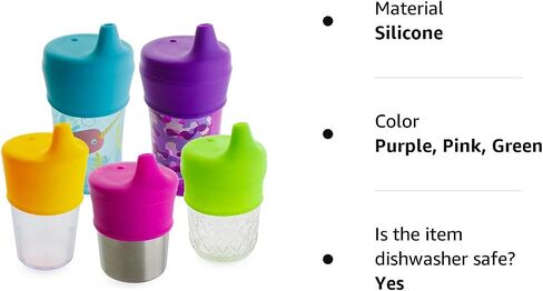 Silicone Sippy Cup Lids - Spill Proof, Fits Any Cup, BPA-Free, Durable & Soft for Babies & Toddlers, Quick to Attach - 5 Pack Silicone Lids for Cups (Purple, Pink, Green, Orange, Teal) in Saudi Arabia