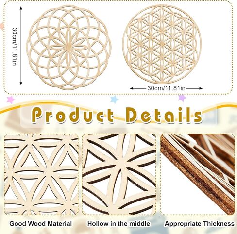 6 Pcs 12 Inch Sacred Geometry Wood Wall Art Set Zen Metatron Cube Home Decor Sri Yantra Merkaba Torus Flower of Life Wall Hanging Sculpture Wooden Crystal Grid Board Pagan Decor 7 Chakra Wall Decor in Saudi Arabia