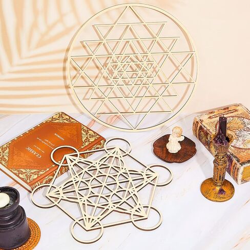 6 Pcs 12 Inch Sacred Geometry Wood Wall Art Set Zen Metatron Cube Home Decor Sri Yantra Merkaba Torus Flower of Life Wall Hanging Sculpture Wooden Crystal Grid Board Pagan Decor 7 Chakra Wall Decor in Saudi Arabia