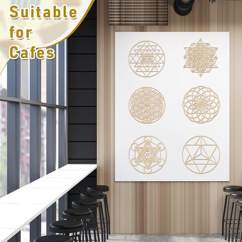 6 Pcs 12 Inch Sacred Geometry Wood Wall Art Set Zen Metatron Cube Home Decor Sri Yantra Merkaba Torus Flower of Life Wall Hanging Sculpture Wooden Crystal Grid Board Pagan Decor 7 Chakra Wall Decor in Saudi Arabia