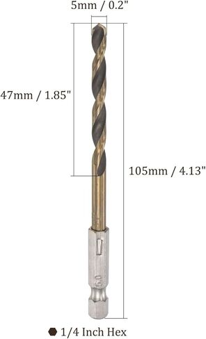 5 قطع من Kozelo لقمة مثقاب مطلية بالتيتانيوم مع ساق سداسية 1/4 بوصة - [5 مم × 105 مم] فولاذ عالي السرعة للإصدار السريع بنقطة انقسام 135 درجة لخشب الحديد وسبائك الألومنيوم in Kuwait