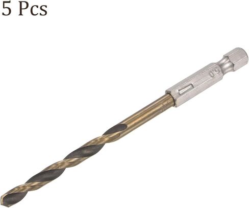 5 قطع من Kozelo لقمة مثقاب مطلية بالتيتانيوم مع ساق سداسية 1/4 بوصة - [5 مم × 105 مم] فولاذ عالي السرعة للإصدار السريع بنقطة انقسام 135 درجة لخشب الحديد وسبائك الألومنيوم in Kuwait